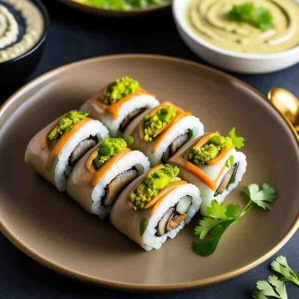 Паровой рулет ханум с сырногрибным соусом